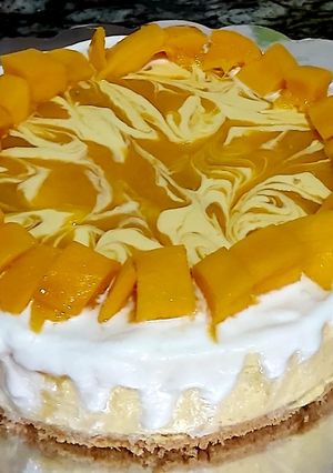 A picture of Mango cheese cake.