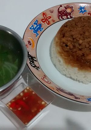 Foto resep Nasi tim ayam cincang jamur merang