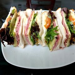 A picture of My Afternoon Sandwich, Ham Applewood Cheese slices,Mixed Salad.