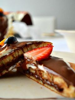 Una foto de Pancakes o tortitas americanas rellenas de Nutella