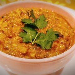 A picture of Banana flower vada curry.