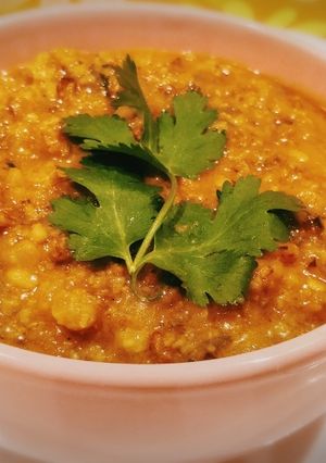 A picture of Banana flower vada curry.