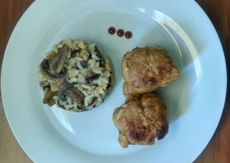 Papillote de cerdo con risotto de champiñones