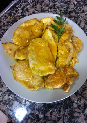 Una foto de Pollo naranja limón 