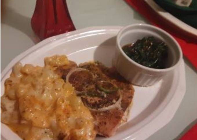 Easiest Way to Make Favorite Baked salmon macin cheese. Spicy pepper flake SPINACH