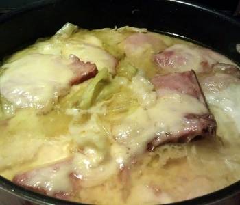 Ultimate, Prepare ham chops with cabbage in a butter swiss cheese sause Delicious Nutritious