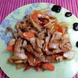 Salteado de pollo con verduras en salsa agridulce