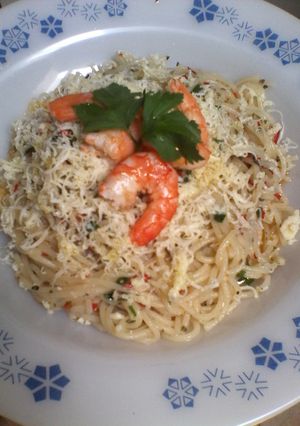 Foto resep spaghetti aglio olio with shrimp