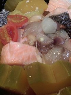 Hình của món cá hồi kho bí đỏ.