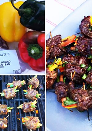 A picture of Top Round Wagyu Beef Steak Roll Ups with Peppers & Onions.