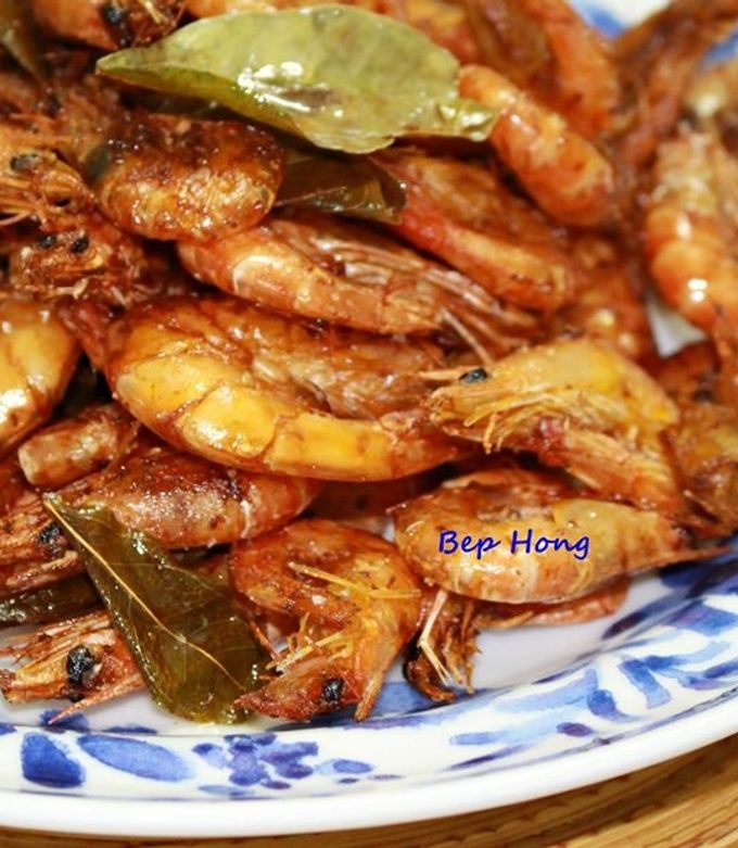 Hình của món TÔM ĐẤT RANG LÁ CHANH.