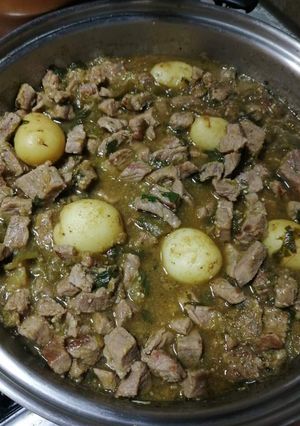 A picture of Beef Cortadillo in Fresh Tomato Sauce with Potatoes.