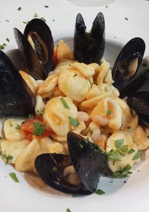 A picture of Orecchiette with Cannellini Beans and Mussels.