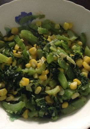 Foto resep Sawi Pahit,Jagung Manis Tumis Pedas