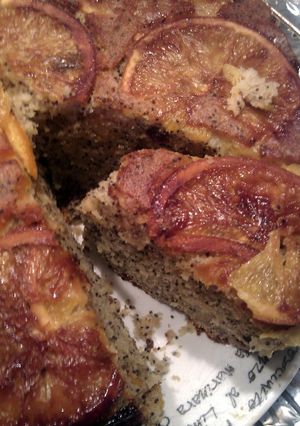 A picture of 'V' orange poppy seed cake.