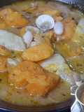 Guiso de almejas con judías, alcachofas y boniato