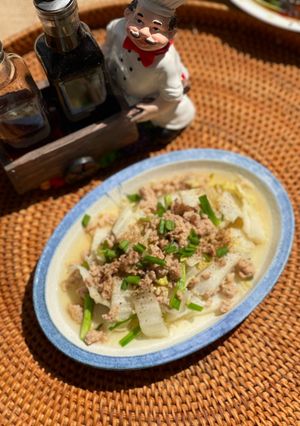 Hình của món Thịt xay xào cải thảo.