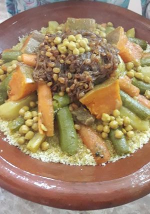 A picture of Couscous with Vegetables and Tfaya.