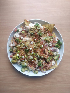 A picture of Avocado, Chicken Nachos.