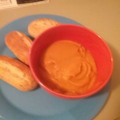 A picture of Home made pumpkin and leak soup.