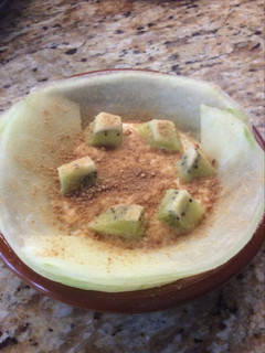 Una foto de Melón con yogurt y galletas