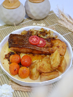 Foto resep Salmon Steak with Honey Garlic Butter