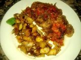 Falda con papas al ajillo