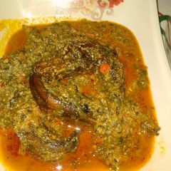 A picture of Egusi and green soup.