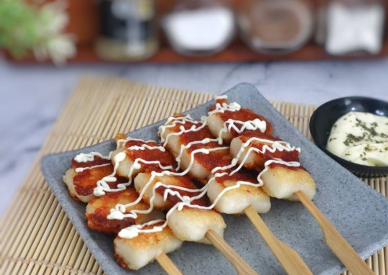 Cheese-tteok-kkochi 치즈떡꼬치 - Sate kue beras panggang lapis keju