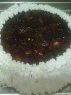 Una foto de Flan de macedonia