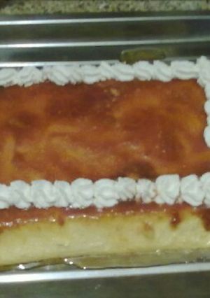 Una foto de Flan de queso con crema de toffe 