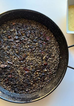 A picture of Black Rice 🦑 Paella with Garlic Mayonnaise!.