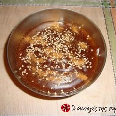 Moustalevria with grape must syrup A picture of Moustalevria with grape must syrup.