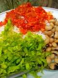White rice and stew (shinkafa, wake, da Miya)