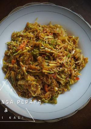 Foto resep Tumis Bunga Pepaya & Teri Nasi