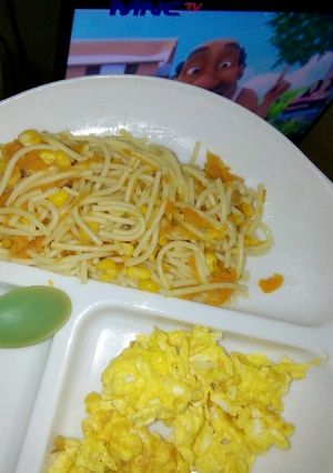 Foto resep Mpasi 1 tahun (Spagethi & sayuran + telur orak arik)