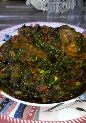 A picture of Vegetable(Ugu n water leaf) soup.