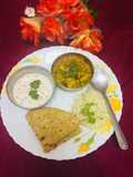 Mater paneer bundi raita jeera rice paratha(In proper lunch thali)