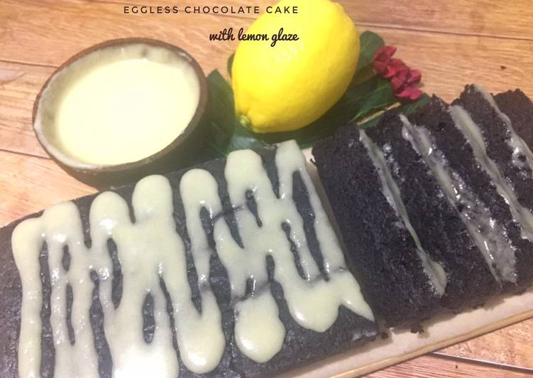 Eggless Chocolate Cake with lemon glaze - no mixer