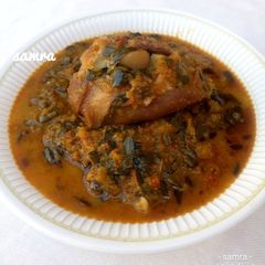A picture of Pumpkin soup with moringa (zogale).