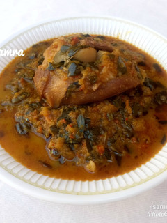 A picture of Pumpkin soup with moringa (zogale).
