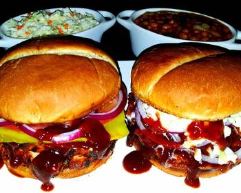 Easy Serving Recipe Mikes BBQ Chicken  BBQ Pulled Pork Sandwiches  Sides Delicious Perfect