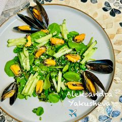 A picture of Warm watercress and mussel salad.
