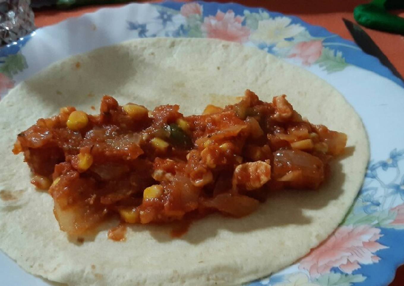 Fajitas picantes de pollo y verduras