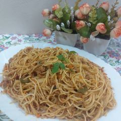 Spaghetti bolognese A picture of Spaghetti bolognese.