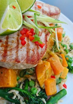 A picture of Butternut squash, coconut curry.
