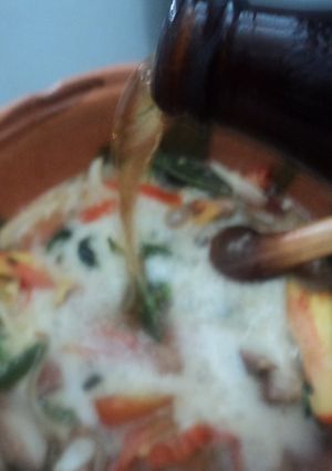 Una foto de Rajas de chile a la mexicana con cerveza. Receta campirana México