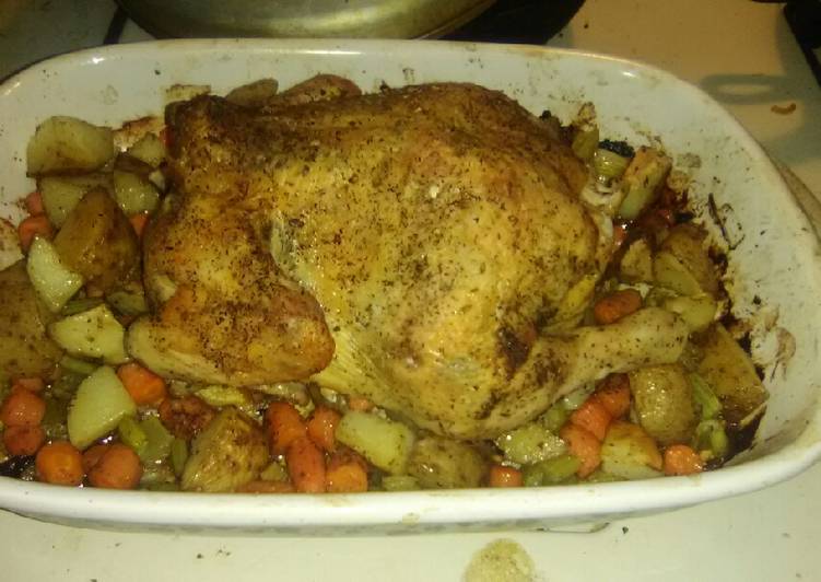 Easiest Way to Prepare Perfect Garlic Butter and Herb Oven Roasted Chicken and Vegetables