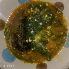 Okro soup with smoked fish A picture of Okro soup with smoked fish.