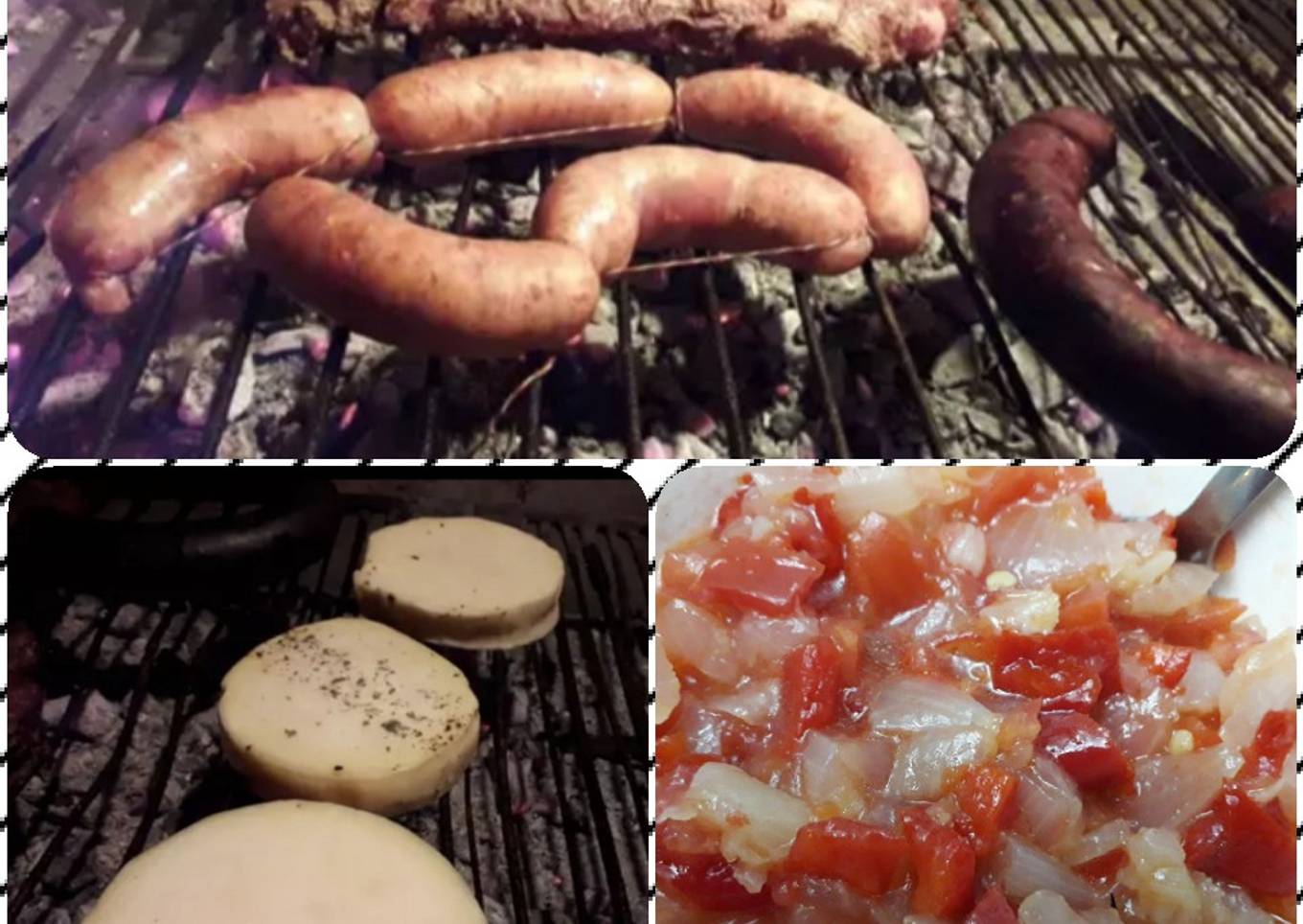 Lomo ahumado con salsa criolla, camotes y provoletas馃憣